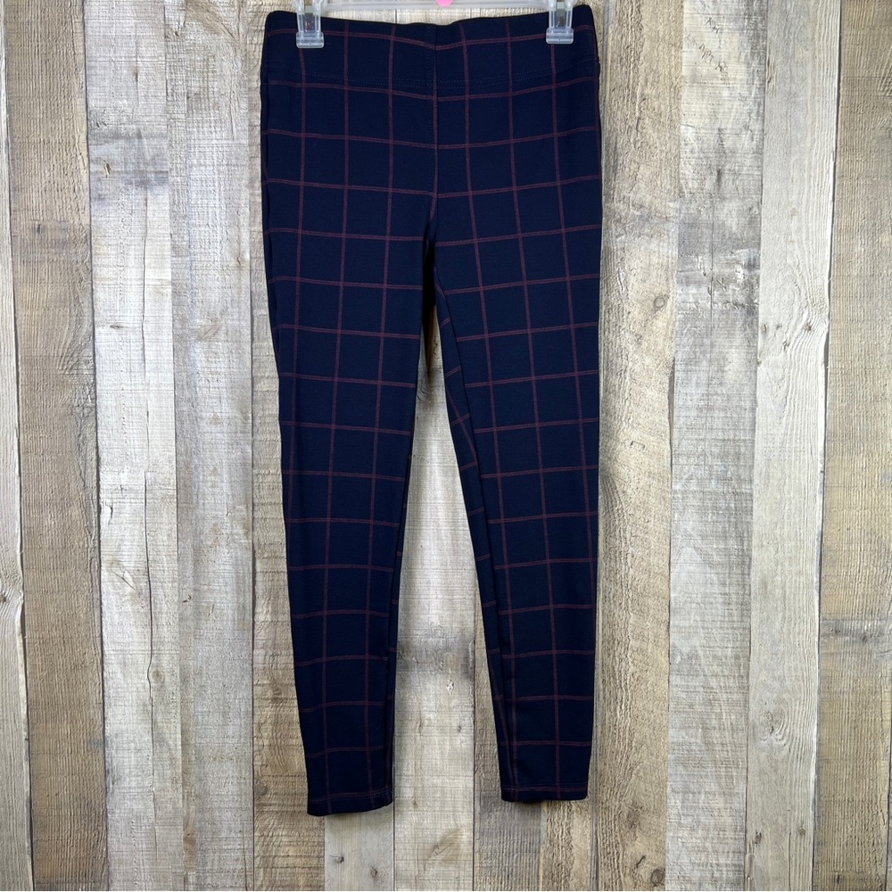 Loft Small Navy Blue & Red Plaid Capri Leggings with 4” Comfort Waistband